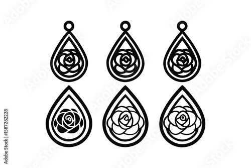 Teardrop rose earrings design set for laser cutting and crafting