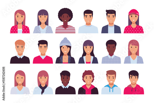 Diverse Portraits: A collection of illustrated head and shoulder portraits showcasing a variety of faces and expressions.