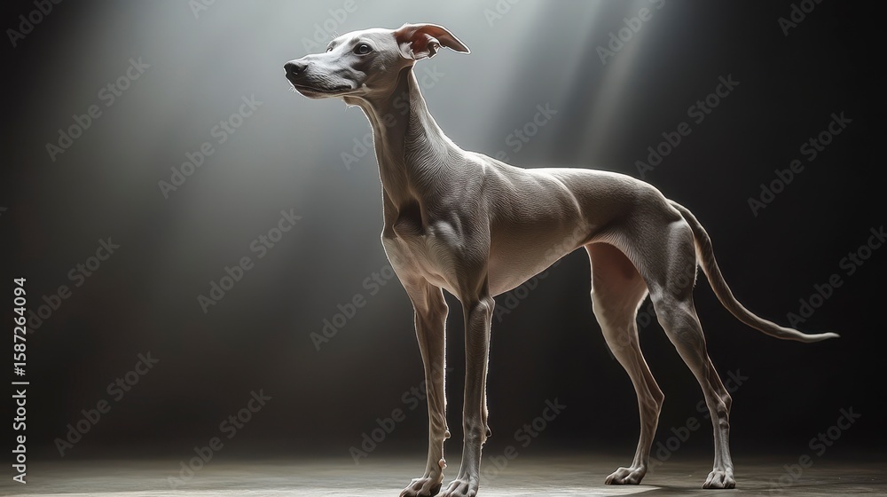 Fototapeta premium Elegant Standing Dog in Spotlight with Dramatic Lighting Effect