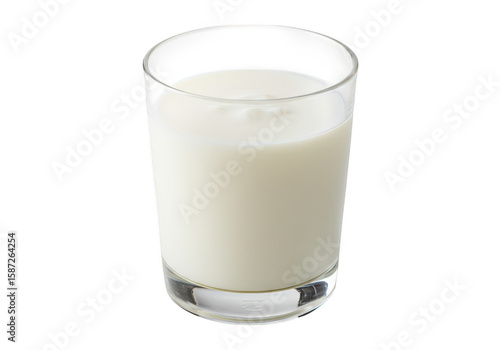 Clear glass filled with fresh white milk isolated on transparent background