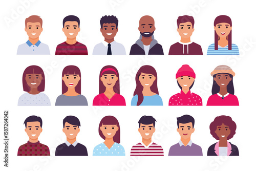 Diverse Portraits: A vibrant array of illustrations showcasing a variety of individuals from different backgrounds and walks of life. It evokes the spirit of inclusivity, diversity.