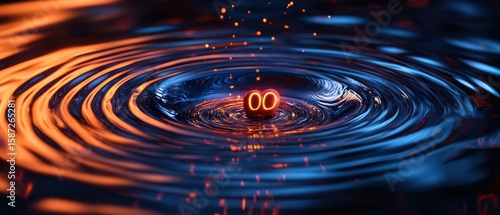 Abstract Rippling Water Surface with Floating Glowing Elements