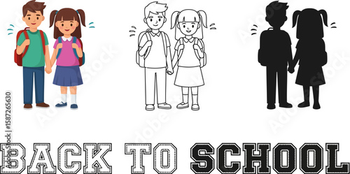 Cheerful students go back to school with a back to school lettering