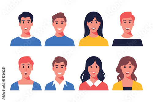 Diversity in Smiles: A vibrant set of individuals, each exuding a unique charm and warmth, showcase the beauty of human faces with a touch of graphic artistry.