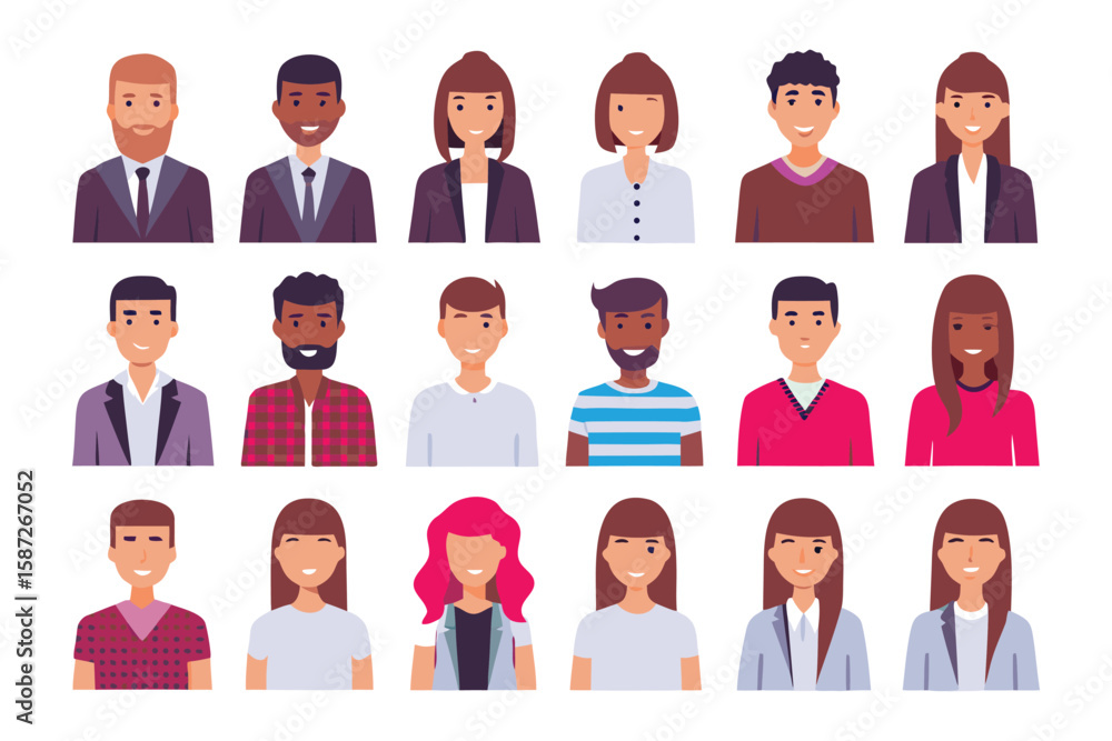 Diverse Portraits: A vibrant collection of unique individuals, each with their distinct appearance. Showcasing a spectrum of age, ethnicity, and style. Diverse Portraits: A vibrant collection of unique individuals, each with their distinct appearance. Showcasing a spectrum of age, ethnicity, and style.