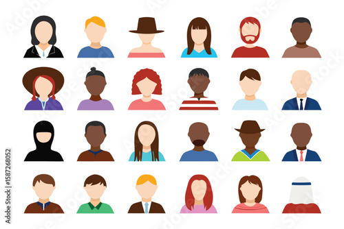 Diverse Avatar Collection: A visually striking mosaic of diverse avatars, each a unique representation of individuality, ready to infuse life into any digital project or design. 