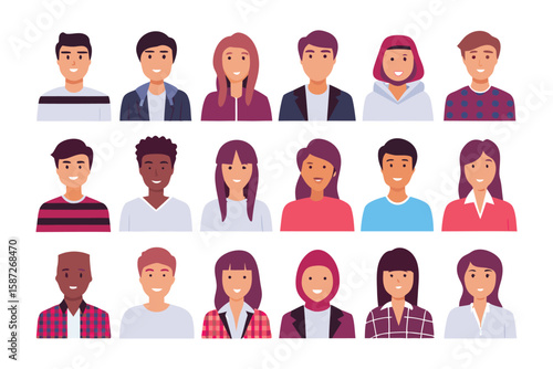 Diversity Portrait Array: A vibrant collection of diverse headshots showcasing a spectrum of personalities, ethnicities, and styles, embodying inclusivity and the essence of modern society. 