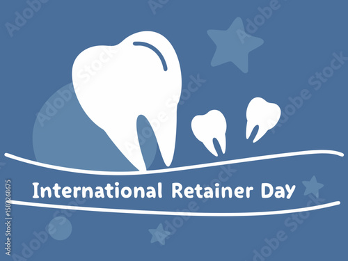 a flat vector design featuring off-white molar silhouettes on blue background, clean and minimal, perfect for dental or retainer day promotions.