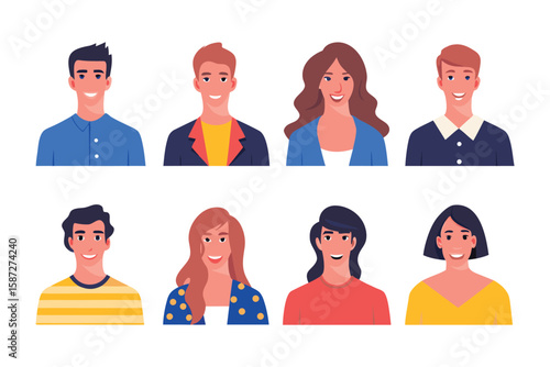 Diverse Faces: A set of vector illustrations featuring diverse faces, each displaying unique expressions and characteristics, showcasing the beauty of individuality and the spectrum of human identity.