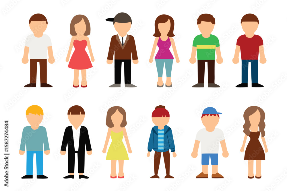 Diverse Cartoon People Characters: Illustrative collection of vibrant and diverse cartoon people, showcasing a variety of outfits and poses for versatile use. Diverse Cartoon People Characters: Illustrative collection of vibrant and diverse cartoon people, showcasing a variety of outfits and poses for versatile use.