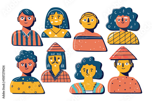 Diverse Collection of Faces: An inviting illustration showcases a mosaic of distinctive faces, each exuding its own unique character and charm.