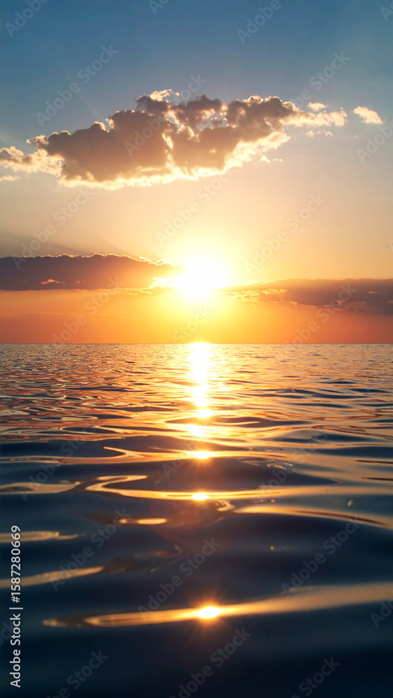 Obraz premium 해변의 일출, 황금빛 해넘이, 바다 노을, 자연 풍경