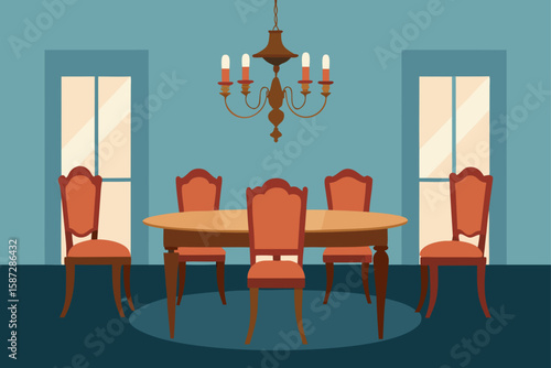 elegant vintage dining room with wooden furnitur