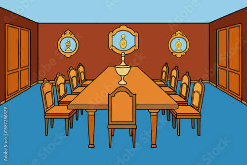 luxurious dining room with wood inlays