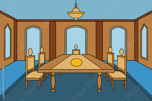 luxurious dining room with wood inlays
