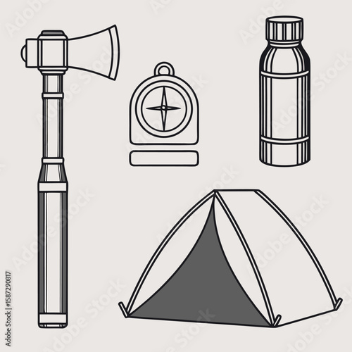 set of camping objects