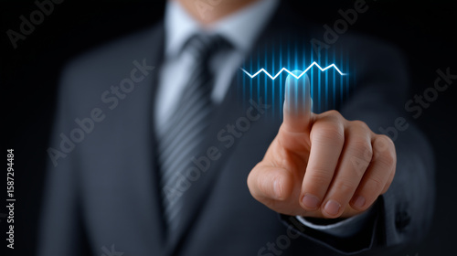 Businessman Touching Hologram in Virtual Space for Business Analysis