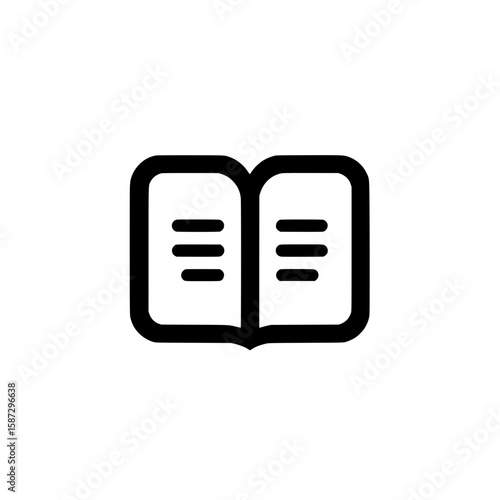 Icon of an open book with text representing reading, learning, education, or literary content