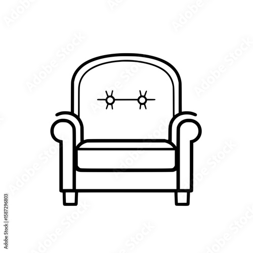 Outline icon of a classic armchair with backrest buttons symbolizing vintage furniture or interior style