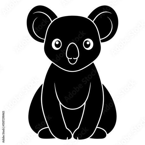 Cute koala bear sitting forward facing outline silhouette vector illustration