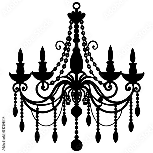 Elegant decorative chandelier lighting fixture silhouette vector illustration