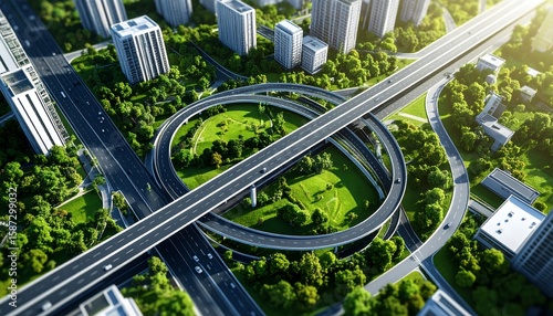 Fototapeta Naklejka Na Ścianę i Meble -  Aerial view of a modern city with green spaces