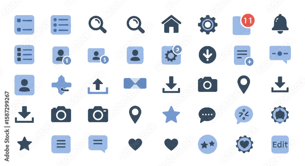 Fototapeta premium Mobile App UI Icons – Flat Minimalist Vector Pack