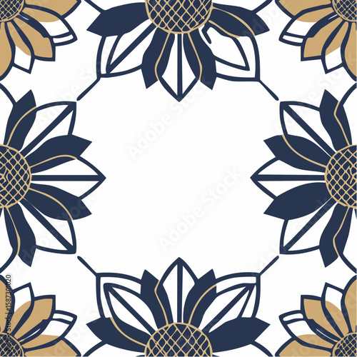 vector pattern of corner frames decorated with geometric chamomile flowers in a minimal modern style