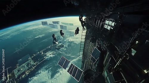 Fototapeta Naklejka Na Ścianę i Meble -  Space station and astronauts in orbit