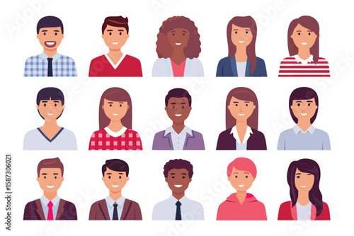 Diverse Avatars: A mosaic of individuals with various ethnicity, each portrait brimming with character, creating a rich tapestry of identities in this professional graphic.