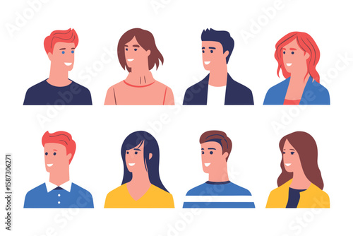 Diverse Portraits of Confidence: A collection of stylized portraits featuring diverse individuals, each exuding confidence and positive energy through subtle expressions and inviting poses.