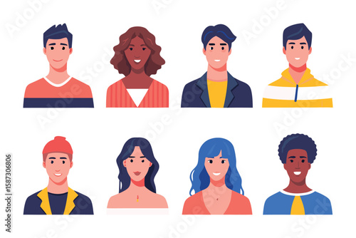 Faces of Diversity: A vibrant illustration showcasing a diverse collection of individuals, each face telling a unique story of identity, character, and cultural richness.