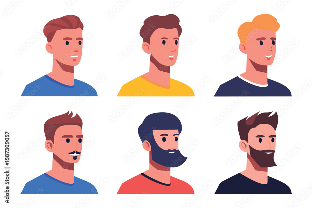 Six Men's Portraits : A diverse collection of male headshots, each showcasing distinct hairstyles and expressions, offers a glimpse into varied personalities. Six Men's Portraits : A diverse collection of male headshots, each showcasing distinct hairstyles and expressions, offers a glimpse into varied personalities.