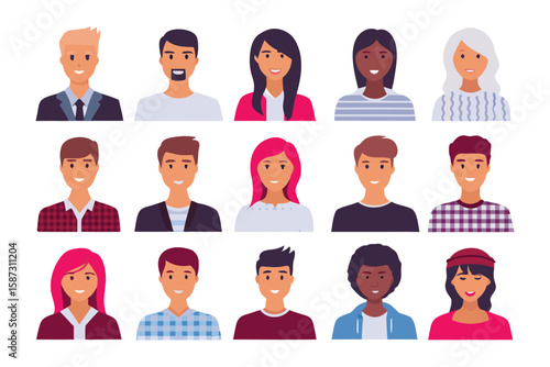 Diverse Portraits: A curated selection of diverse and dynamic headshots that showcase individuals with unique styles, hairstyles, and expressions, capturing a modern aesthetic. 