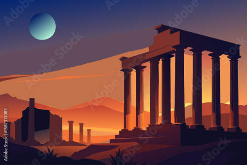 ancient city at sunset