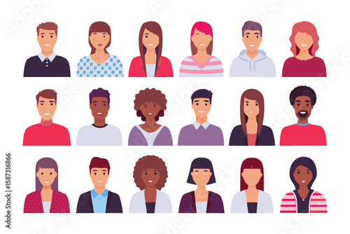 Portraits of Diversity: A diverse collection of vector portraits, depicting individuals with varying appearances. A vibrant array of faces, illustrating the beauty of human variety.