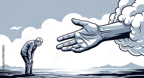 Divine Hand Reaching to Help Struggling Person Illustration