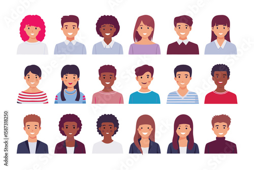 Diverse Avatar Collection: A vibrant collection of illustrated avatars, representing various ages, ethnicities, and expressions.