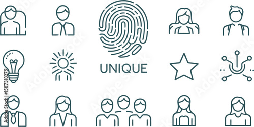 Illustration of unique identity with fingerprint and diverse people icons lined up