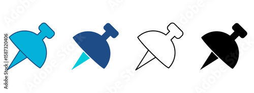 Push Pin Icon Set With Multiple Styles. Vector Illustration