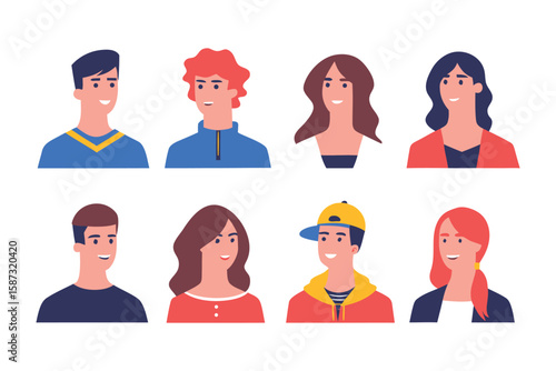 Diverse Portraits of Individuals: An array of illustrated individuals, each with unique characteristics, embody a spectrum of personalities and appearances, ideal for representing diverse groups.