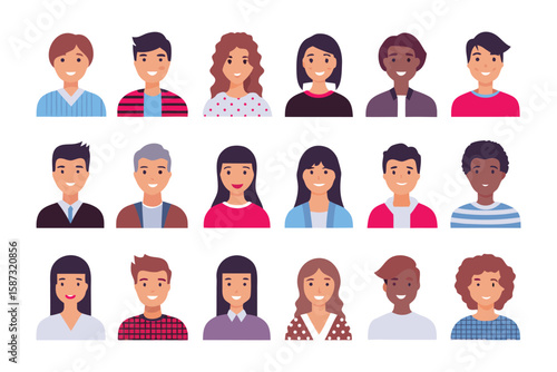 Smiling Faces: A diverse array of illustrated faces, each radiating positivity and representing the beauty of individuality and a warm inviting feeling.