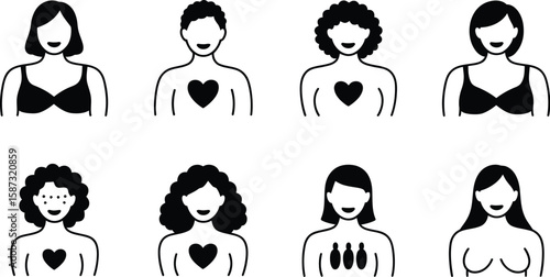 A collection of eight diverse upper body illustrations in simple black and white