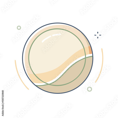 Classic tennis ball with curved seam, drawn in clean flat style on white background, symbolizes court performance, bounce control, and the concept of motion accuracy in racquet sports
