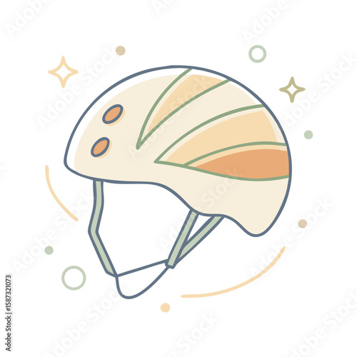 Modern cycling helmet with aerodynamic design and vent holes, shown in soft flat style on white background, symbolizes sport safety, road activity, and the concept of head protection in dynamic mobili