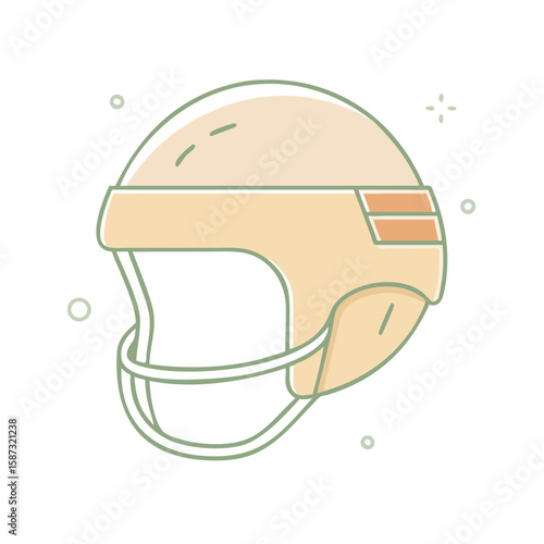 Protective helmet with reinforced shell and side stripes, illustrated in soft flat style on white background, symbolizes American football, safety gear, and the concept of impact protection in contact