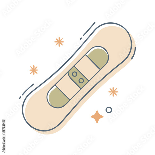 Snowboard with bindings and angled motion lines, drawn in dynamic flat style on white background, symbolizes winter sport, alpine activity, and the concept of motion, balance, and downhill speed
