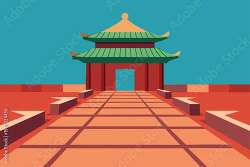 chinese courtyard stone floor with geometric