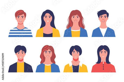 Diversity of faces: A curated collection of character faces, designed to represent individuality. The artwork captures a wide spectrum of expressions and appearances.