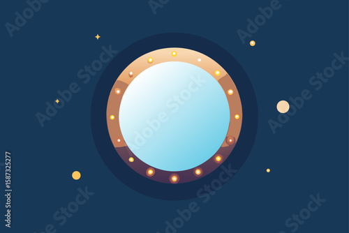 round window with blue sky and clouds